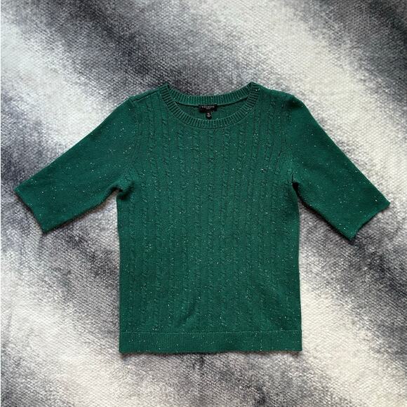 Talbots Sweaters - Talbots Women Green Speckle Cable Knit Half Sleeve Sweater Size Small Petite